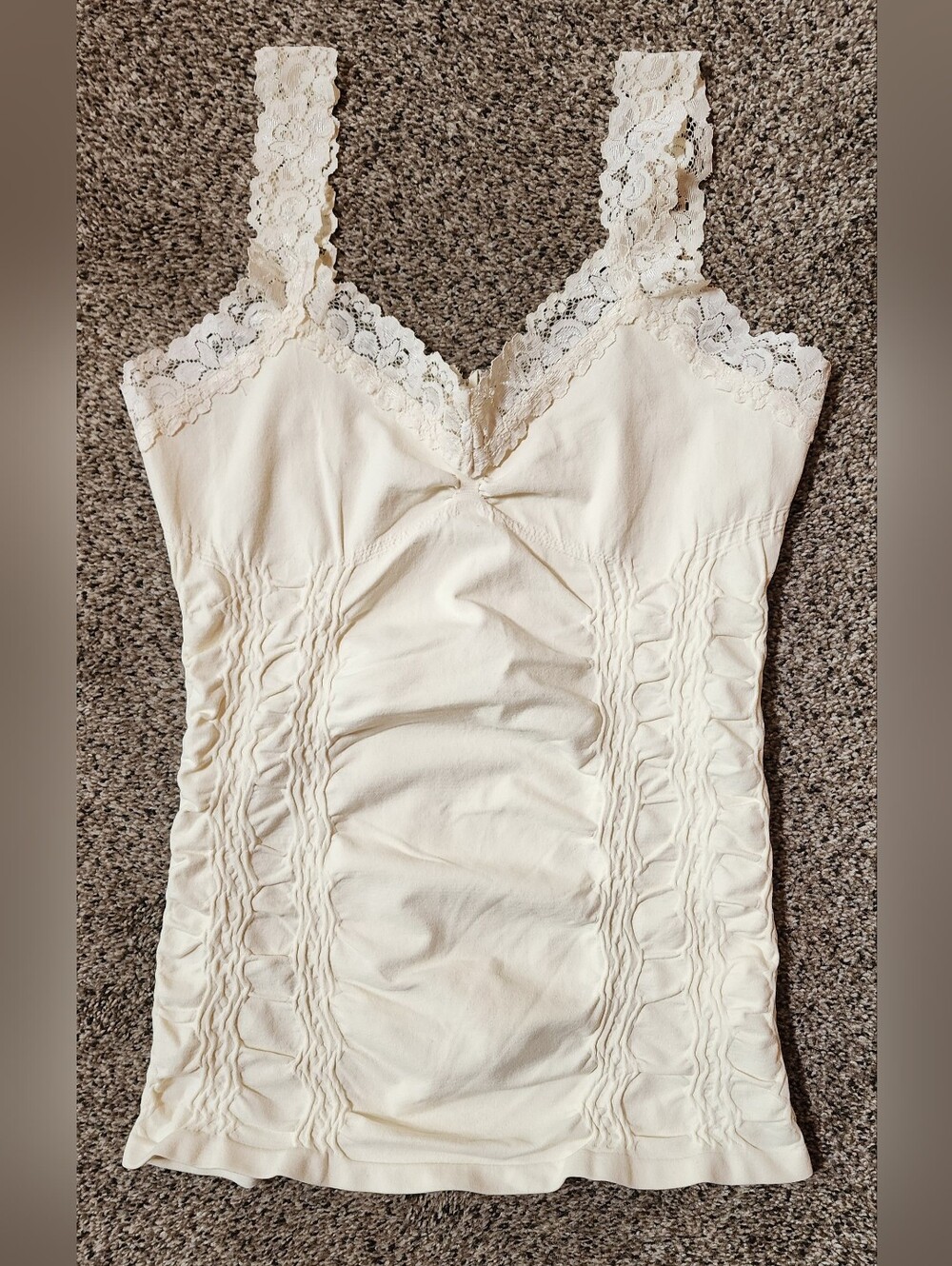 M. Rena Ivory Lace-Trim Ruched Tank Top